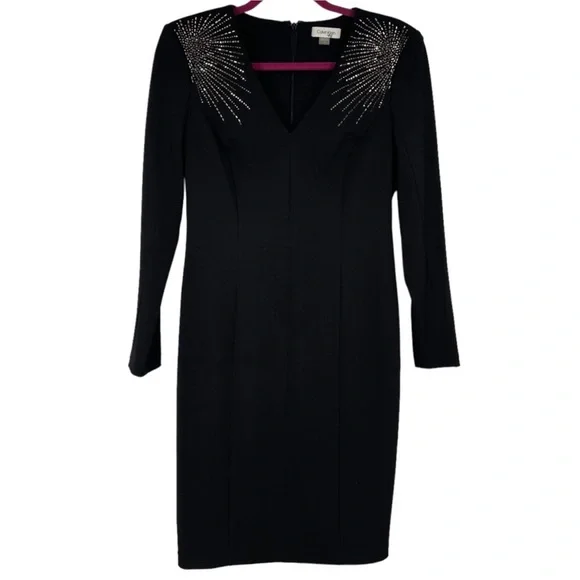 Calvin Klein | Dresses | Calvin Klein Vneck Sheath Dress Embellished  Shoulders Black | Poshmark